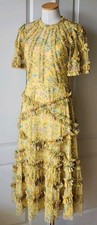 Mac Duggal Size 4 Illusion Ruffled Floral Mesh Yellow Midi Tea Length Dress