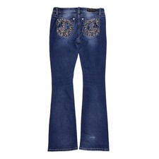 Miss Me Jeans Womens 31 Blue Rhinestone Embellished Bootcut Low Rise Y2K