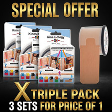 3 Pack Kt tape Beige Tapes Pre cut 5m Dispenser Muscle Tape 0.87 per metre