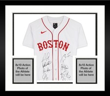 Framed Boston Legends Signed Jersey w/9 Autos - Brady, Bird & Ortiz - LE 24