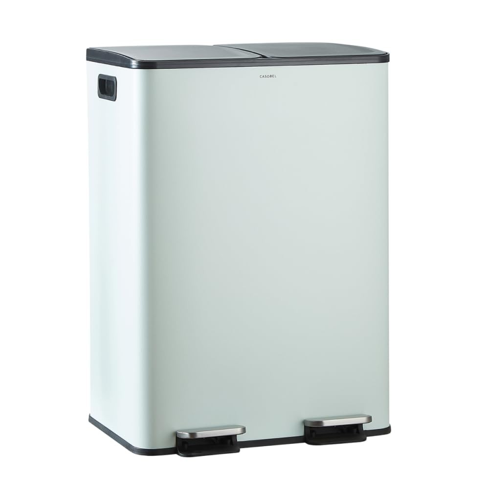 Poubelle tri sélectif 60L avec pédale double bac 2x30L en acier inox vert