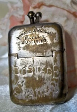 Antique Edward J. Hauck's Vesta Case W/ Strike  Postage Stamp Holder  1883