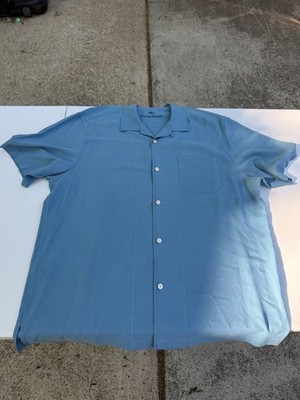 Tommy Bahama Blue Silk Camp Shirt Vacation Camp Collar XL
