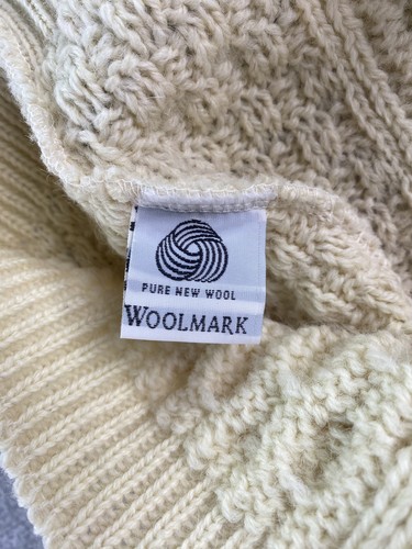 Vintage Blarney Cardigan Girl Large Ivory Wool Cable Knit Leather Button Ireland - Picture 7 of 10