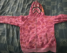 Men s Pink A BATHING APE Hoodie Full Zip Flee...