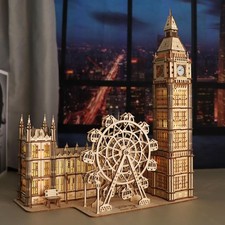 3D Wooden Puzzles Big Ben Model Kit for Adults, Big Ben with Night Light and Fe