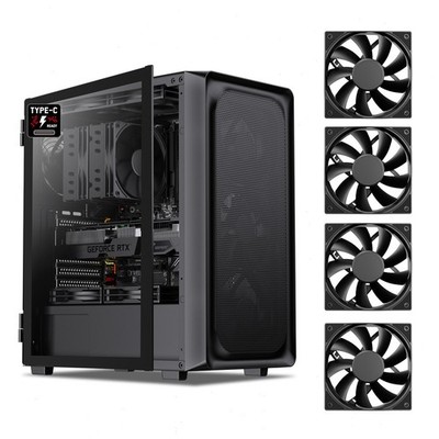 DARKROCK EC2 Black ATX Mid Tower PC Case w/ 4 x 120mm Black Fans, Type-C Ready