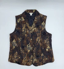 Vintage Christopher & Banks Vest Women's Large Brown All Over Print Lace