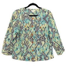 Charter Club Womens 100 Linen Grandmacore Artsy Boho Button Front Jacket Sz M