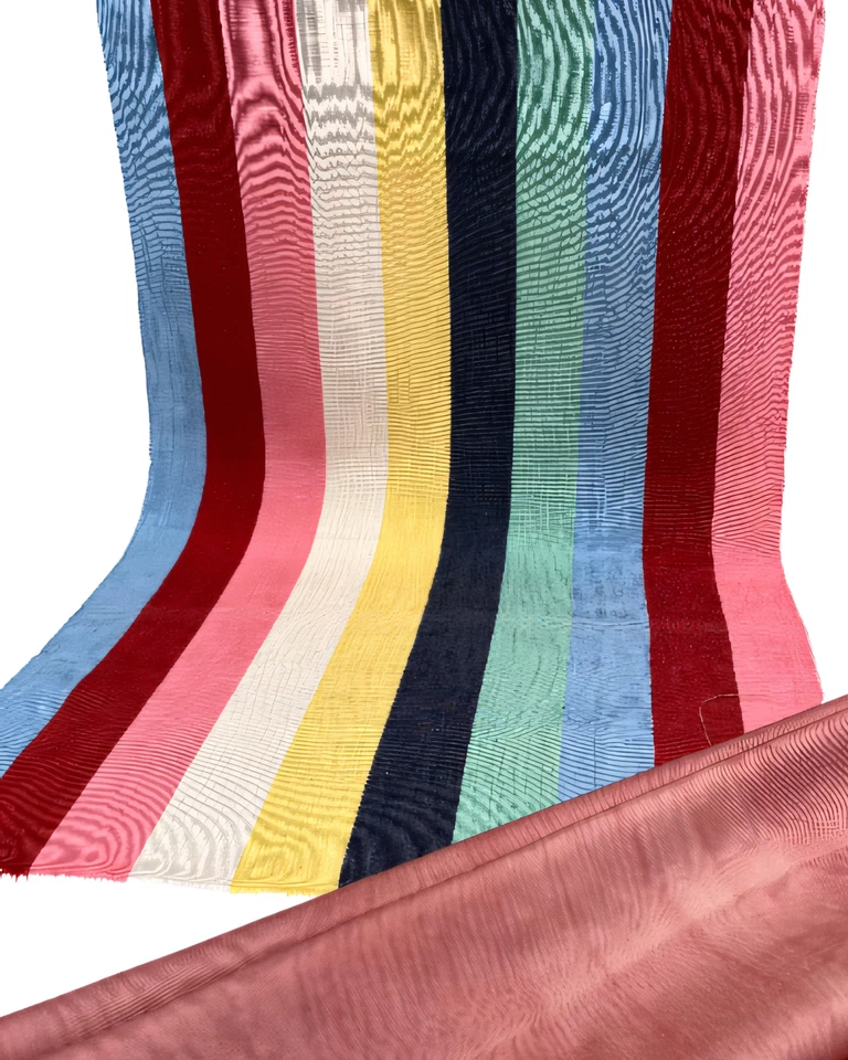 Rainbow Striped Silk Moire Fabric By 2 Meters, Watermark Patterned. - Image 4 of 4