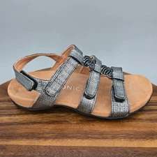 Vionic Sandals Womens 6 Black Metallic Adjustable Strappy Shoes Orthotic Comfort