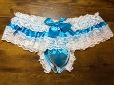 MENS Frilly Sissy Satin Lace Sissy Panties POWDER BLUE SIZE XL