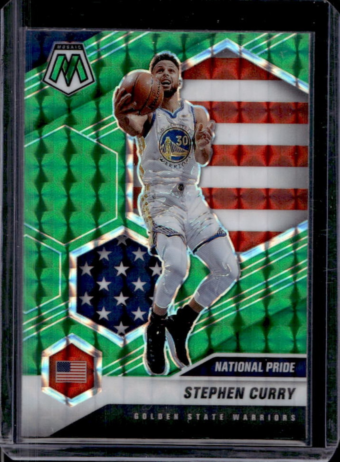 2020-21 Panini Mosaic Stephen Curry Mosaic Green National Pride #249 Warriors