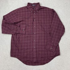 Arrow Heritage Twill Dress Shirt Men's 16-16.5 Long Sleeve Maroon Plaid