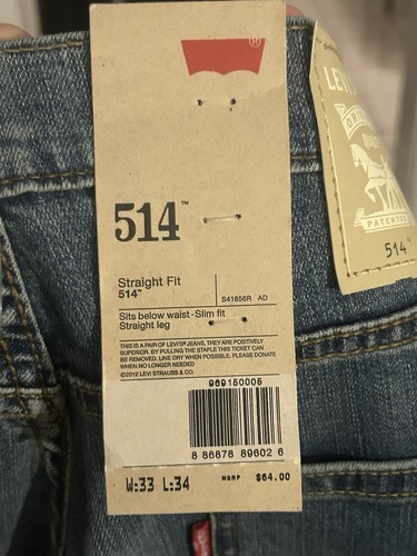 Jeans Levi's uomo 514 taglio dritto VIP 33W x 34L 545 nuovo con etichetta - Foto 4 di 7