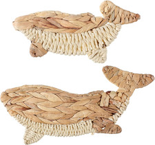 2 Pcs Whale Beach Wall Decor 2 Size Handmade Wicker Whale Nautical Theme Decor H