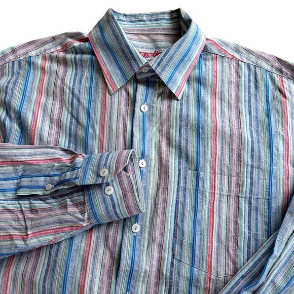 Bugatchi Uomo Mens Striped Button Down Shirt Mult… - image 1