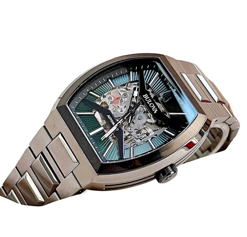 Bulova Maquina Automatic Green Dial Sapphire Crystal Silver Tone Watch 98A321 - product listing photo