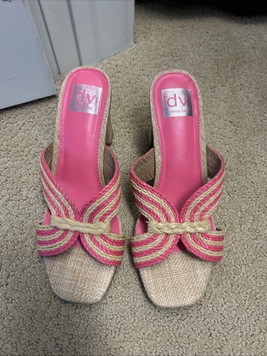 Dolce Vita Haady Pink Espadrille Woven Rattan Block Heel Size 8