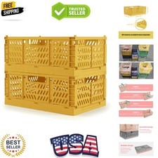 2-Pack Crates for Storage, Storage Crates Plastic Stackable, Foldable Crate f...