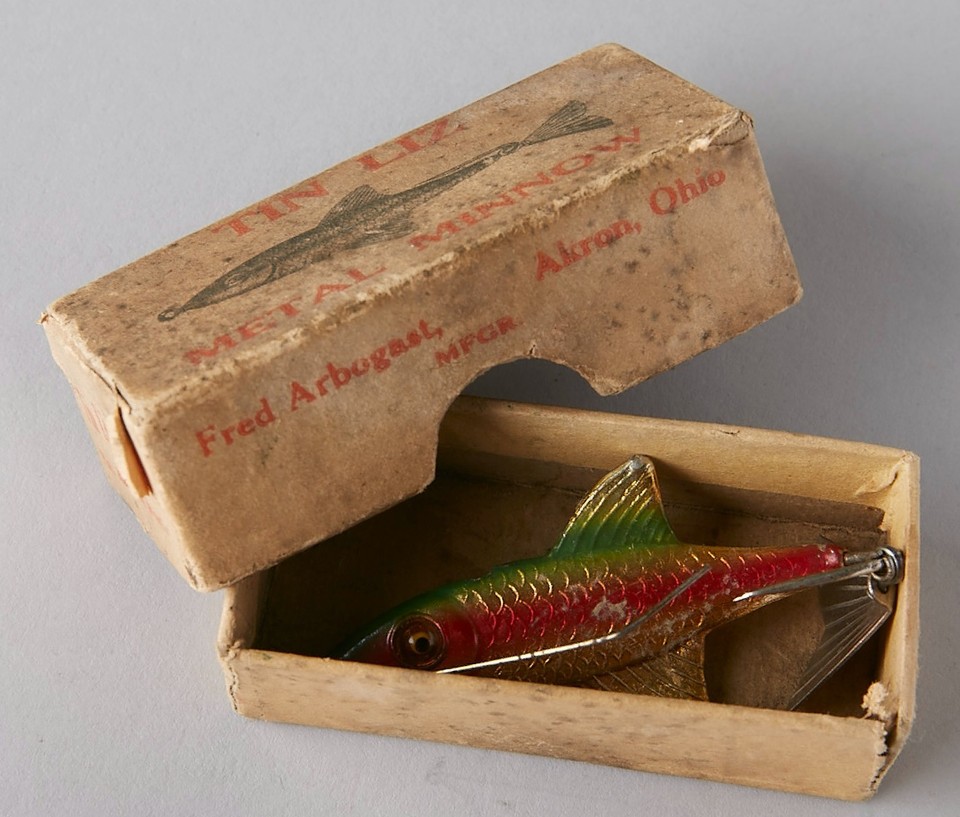 Rare Vintage Fred Arbogast Tin Liz Fishing Lure, Rainbow Minnow, Plus