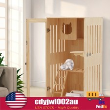 Large Wooden Indoor Cat Enclosure Catio Cage with Ramp and Covered Cat House Kit