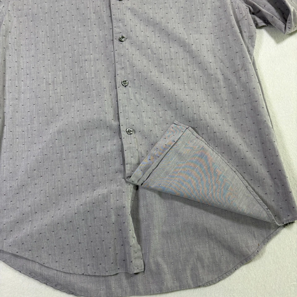 Perry Ellis Mens L Shirt Gray Micro Dot Pattern Long Sleeve 100% Cotton Button - Image 2 of 4