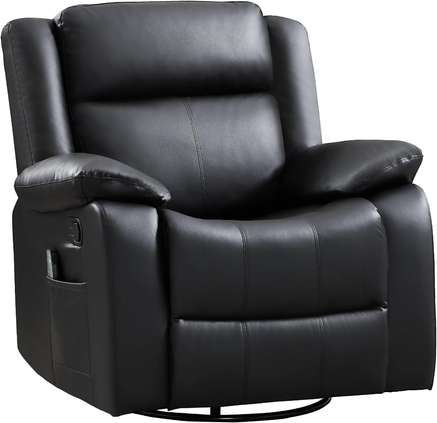 CANMOV Swivel Rocker Recliner Chair with Heat, Overstuffed PU for Living Room