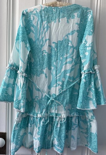 ModaPosa Ruffled & Embroidered Mini Dress- Blue & White Seaweed Print! Size M - Bild 5 von 8