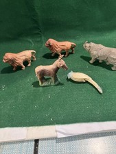 VTG Lot 5 Celluloid Lions Donkey Rhino Bird Figurines Farm Wild Animals USA