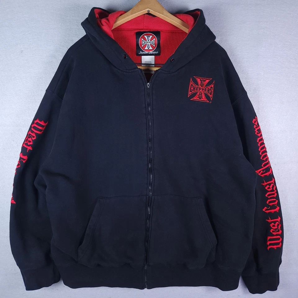 Sudadera con capucha vintage West Coast Choppers para hombre XL forrada con gofres cremallera completa Jesse James Y2K Foto 2 de 4