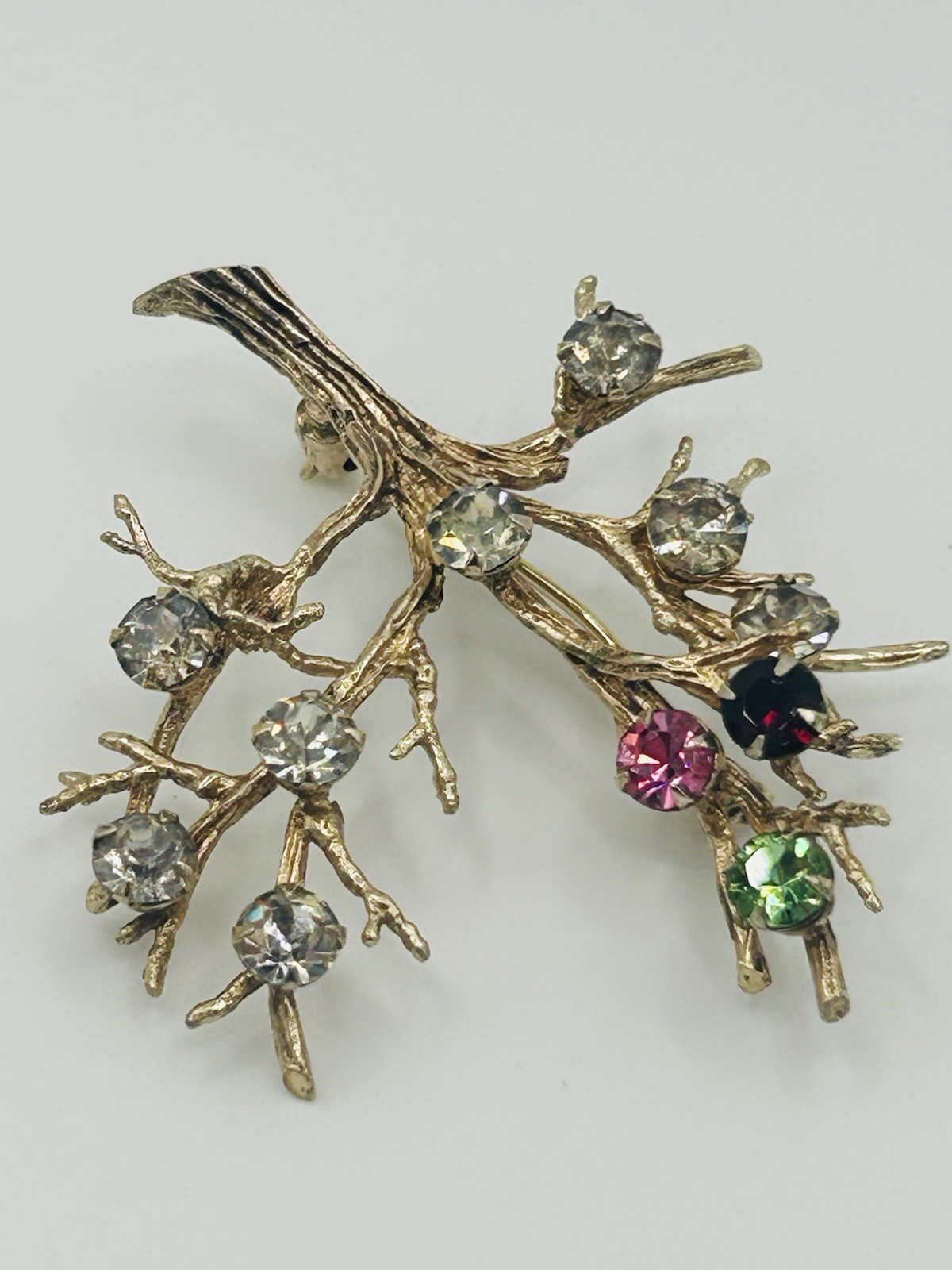 925 Sterling Solid Silver Tree Brooch Colorful Rh… - image 2