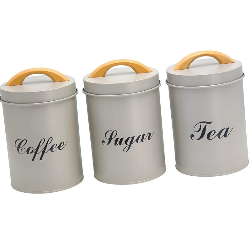 3Pcs Sealed Canister Kitchen Storage Container Round Iron Storage Bin with Lid