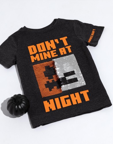 Minecraft Grau Don'T Mine At Night Pailletten Grafik Kurzarm T-Shirt Jungen - Bild 2 von 10