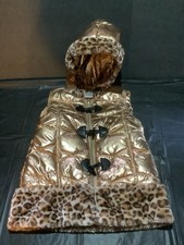 Little Lass girls hooded puffer vest blush champagne color animal print trim sz6