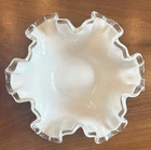 Vintage Fenton Silver Crest Bon Bon Dish 6”x2” Ruffled Edge White Milk Glass