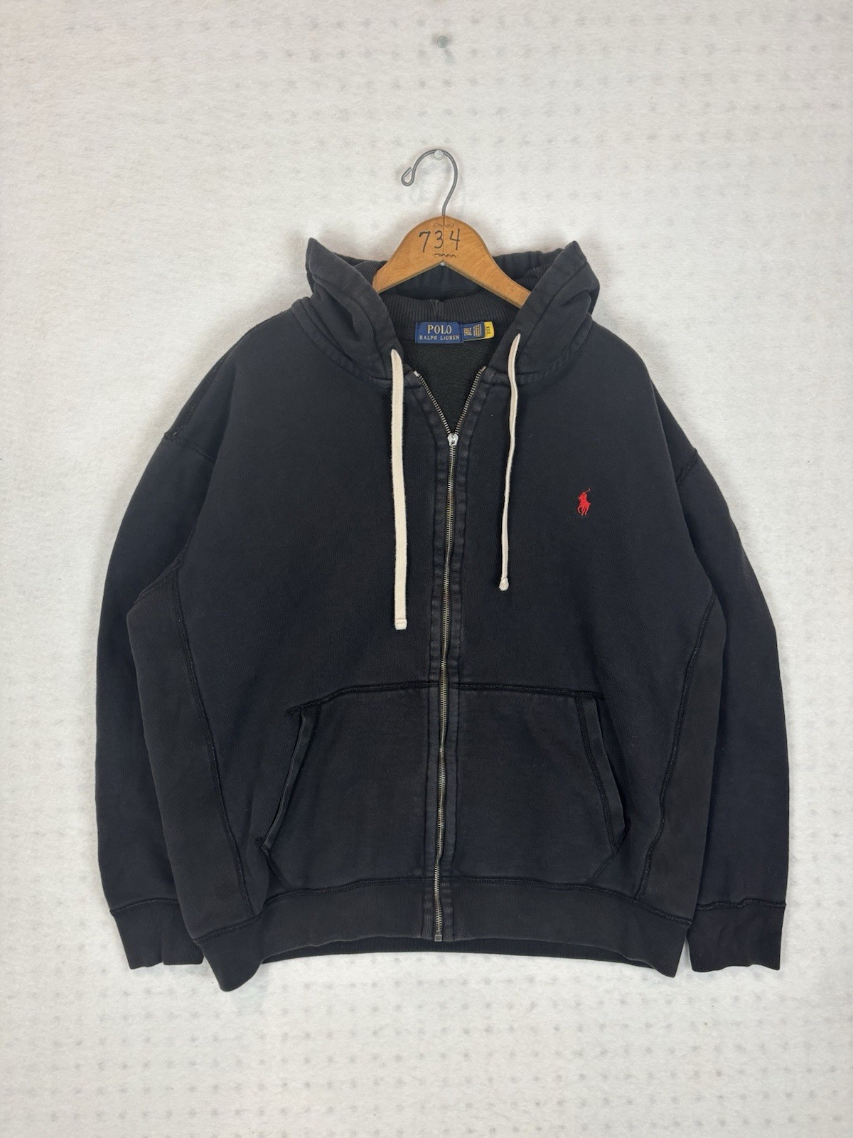 Polo Ralph Lauren felpa con cappuccio uomo taglia 2XLT nera full zip rossa pony alta
