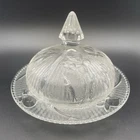 Vintage Jeanette Depression Glass Iris & Herringbone Covered Butter Dish Cloche