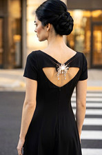 Dolce & Gabbana Black Fit & Flare Knee Dress Cutout Back Beaded Size 44