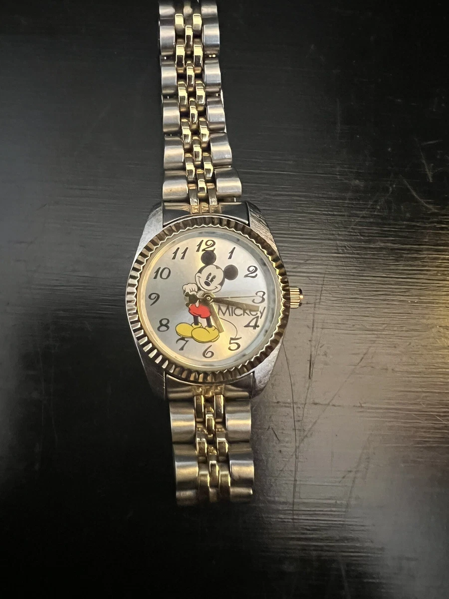 Disney Women s Mickey Mouse Gold Silver Tone Stainless Steel Band Watch MCK618