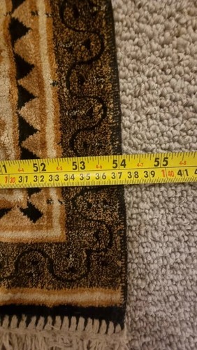 Vintage Large Floor Rug Aztec Brown Black Gold Guard Border Fringe 54" x 78" - Picture 5 of 13
