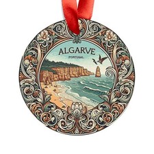 ALGARVE PORTUGAL, Coastal Portuguese Landscape, Personalized Round Ornament Gift