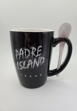 Padre Island Texas Black and White Souvenir Coffee Tea Mug With Spoon