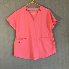 CLIMATE RIGHT BY CUDDL DUDS SCRUB TOP PINK V-NECK SHORT SLEEVE 4 POCKETS SIZE S