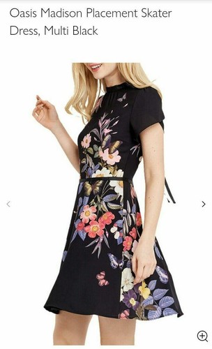 Oasis Madison Black Floral Placement Dress 10 Ribbon bow Neck VGC was £48 - Picture 4 of 14