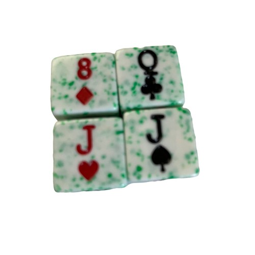 Vintage TRIPOLY DICE 4 DIE Replacements Old Red Black Green Splotchy Background