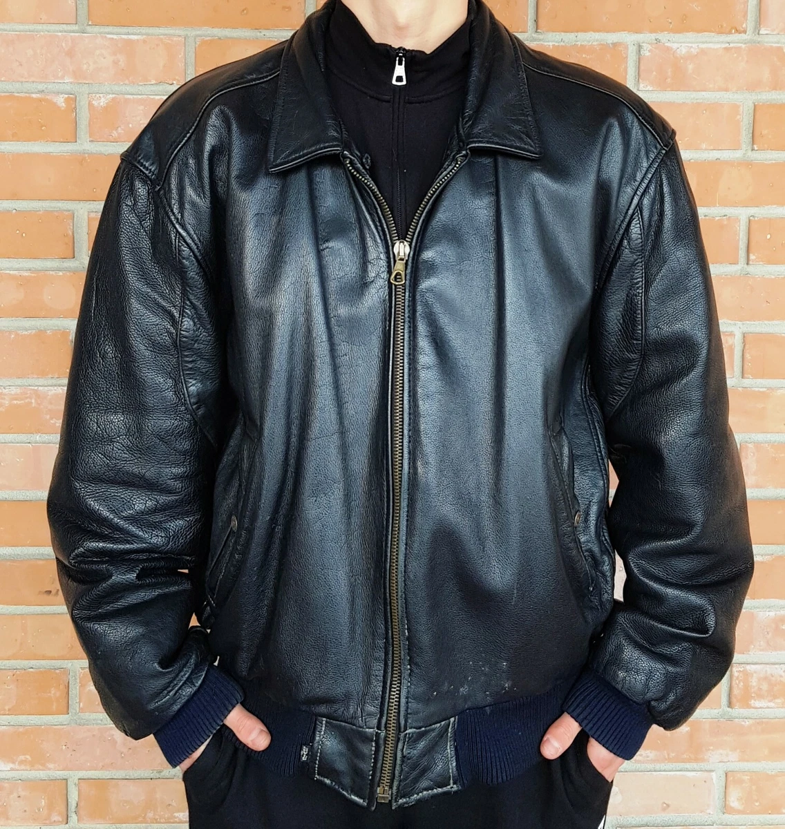 VINTAGE LEVIS BOMBER JACKET LEATHER LEVI S SANDWICH 80 S SIZE L