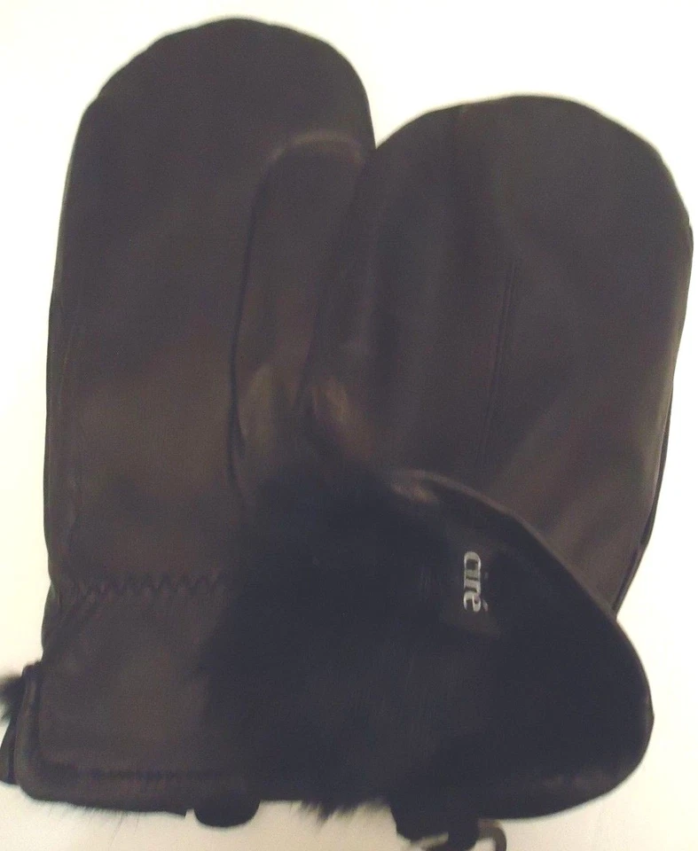 Mitones de cuero forrados de piel de conejo negro Cire para dama, negros Foto 2 de 4