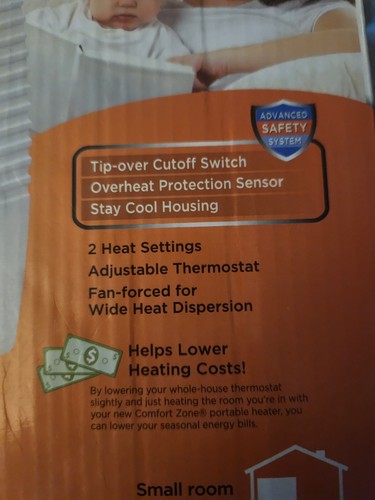 NEW!Comfort Zone Indoor Space Heater Portable, Fan Forced, Electric, Adjustable - Picture 8 of 10