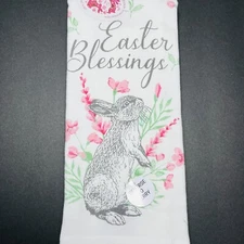 Kassifina 2 Pack Kitchen Hand Towels Easter Blessings Bunny Springtime Flowers